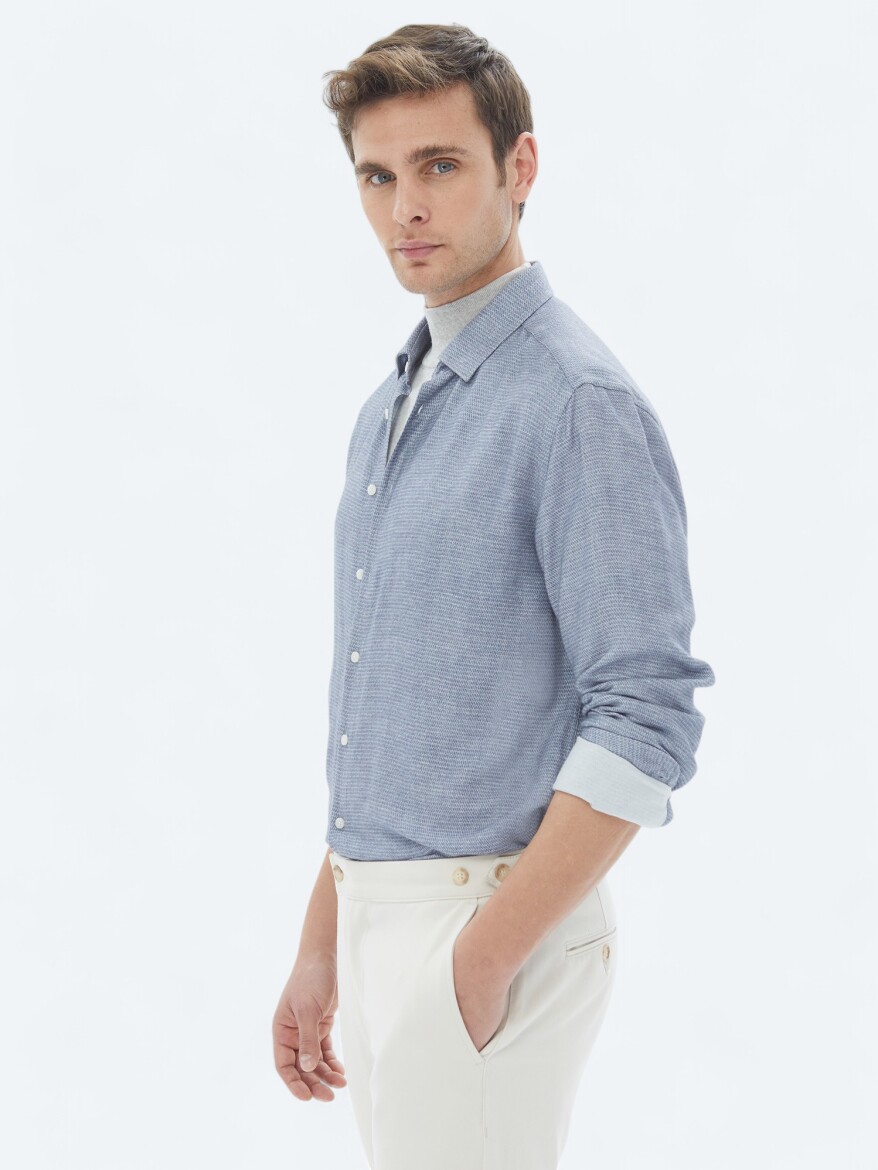 Mavi Desenli Regular Fit Uzun Dokuma Casual Gömlek - 4