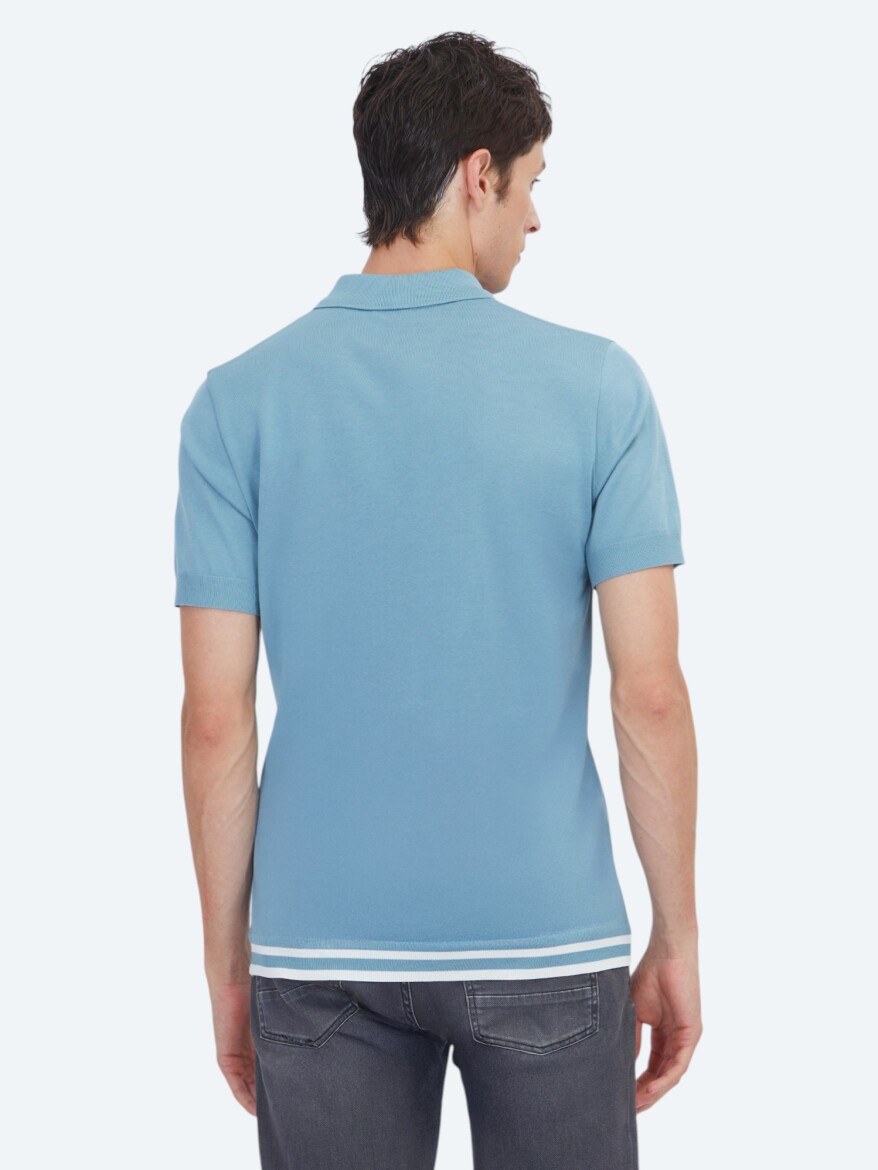 Mavi Düz %100 Pamuk T-Shirt - 5