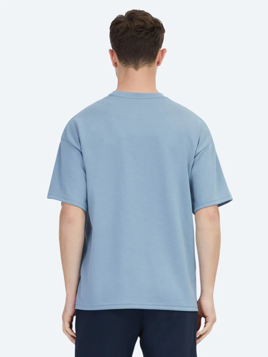 Mavi Düz Bisiklet Yaka T-Shirt 
