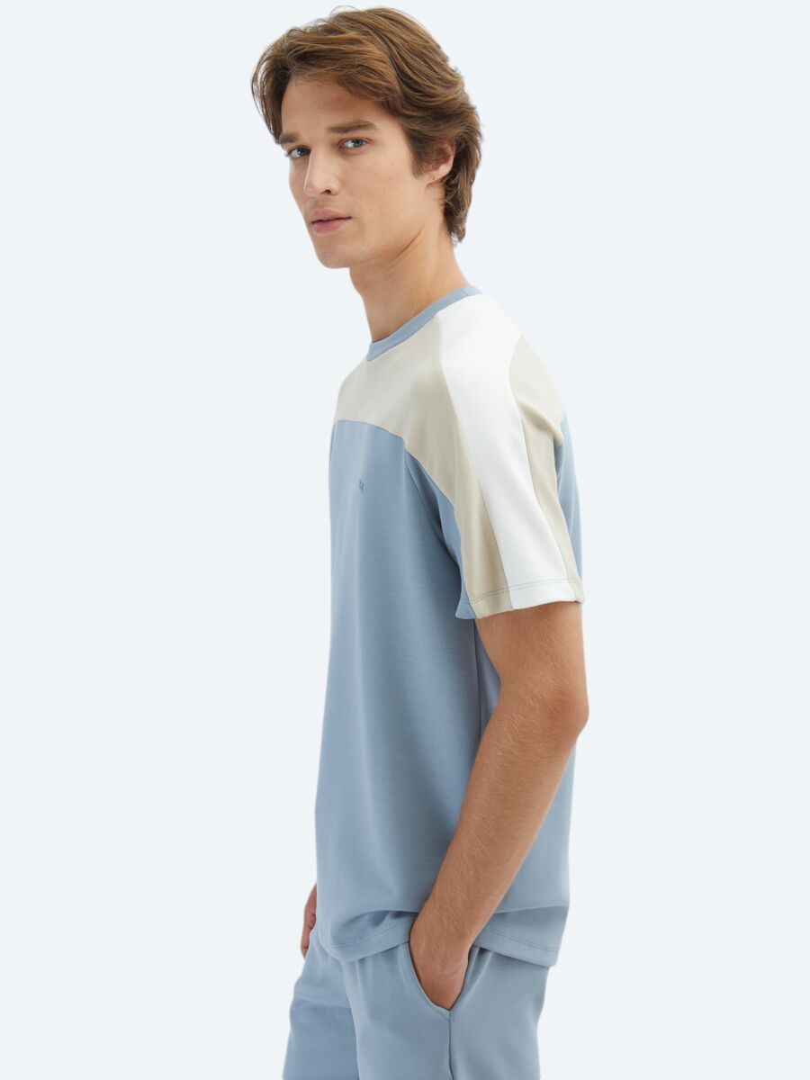 Mavi Düz Bisiklet Yaka T-Shirt - 3