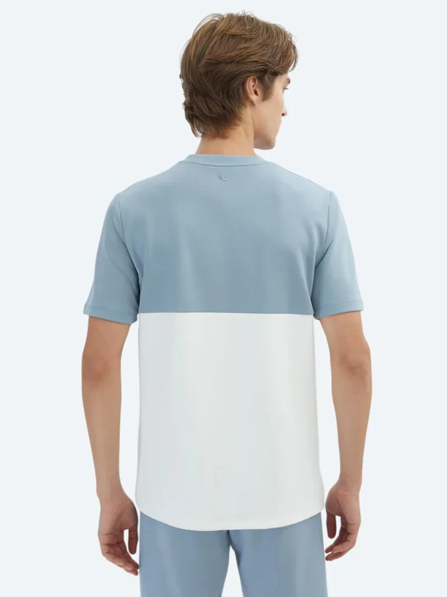 Mavi Düz Bisiklet Yaka T-Shirt - 6