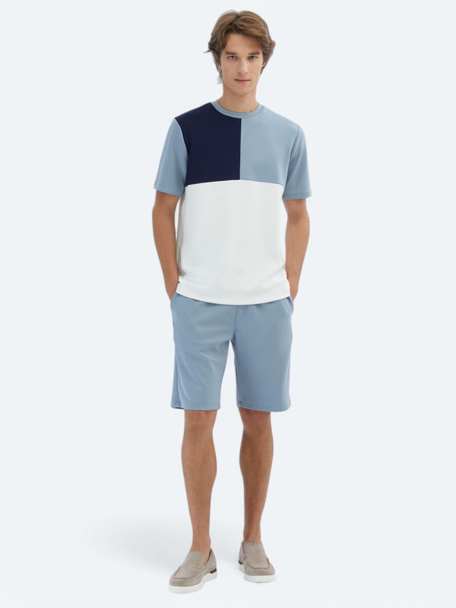 Mavi Düz Bisiklet Yaka T-Shirt - 2