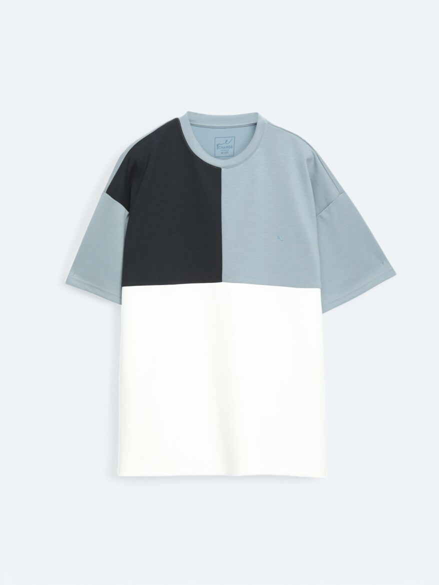 Mavi Düz Bisiklet Yaka T-Shirt - 7