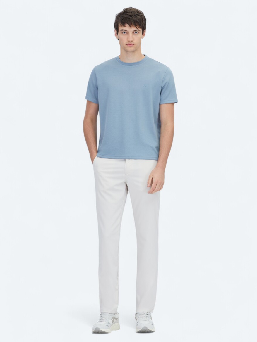 Mavi Düz Bisiklet Yaka T-Shirt - 2