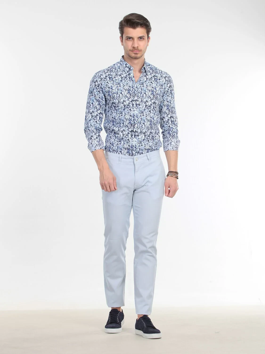Mavi Düz Dokuma Regular Fit Casual Pamuk Karışımlı Pantolon - 1