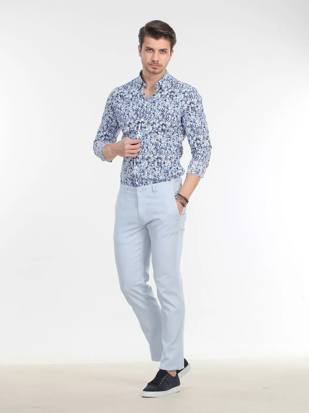 Mavi Düz Dokuma Regular Fit Casual Pamuk Karışımlı Pantolon - 2