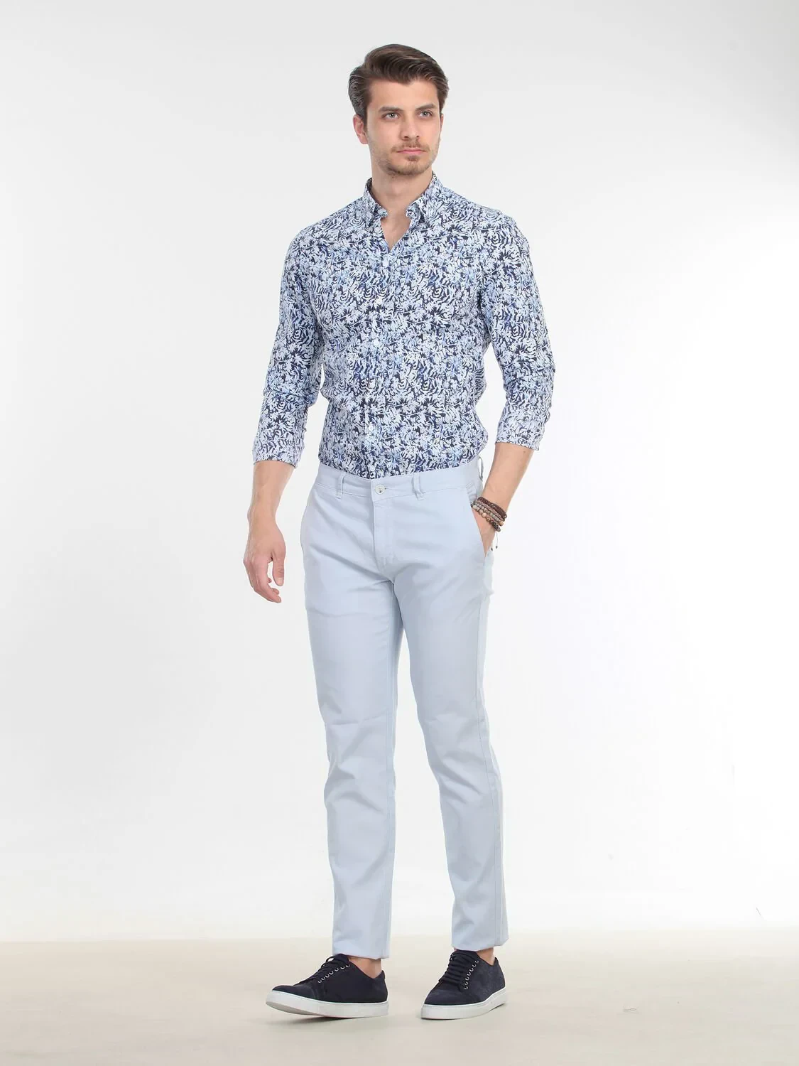 Mavi Düz Dokuma Regular Fit Casual Pamuk Karışımlı Pantolon - 3