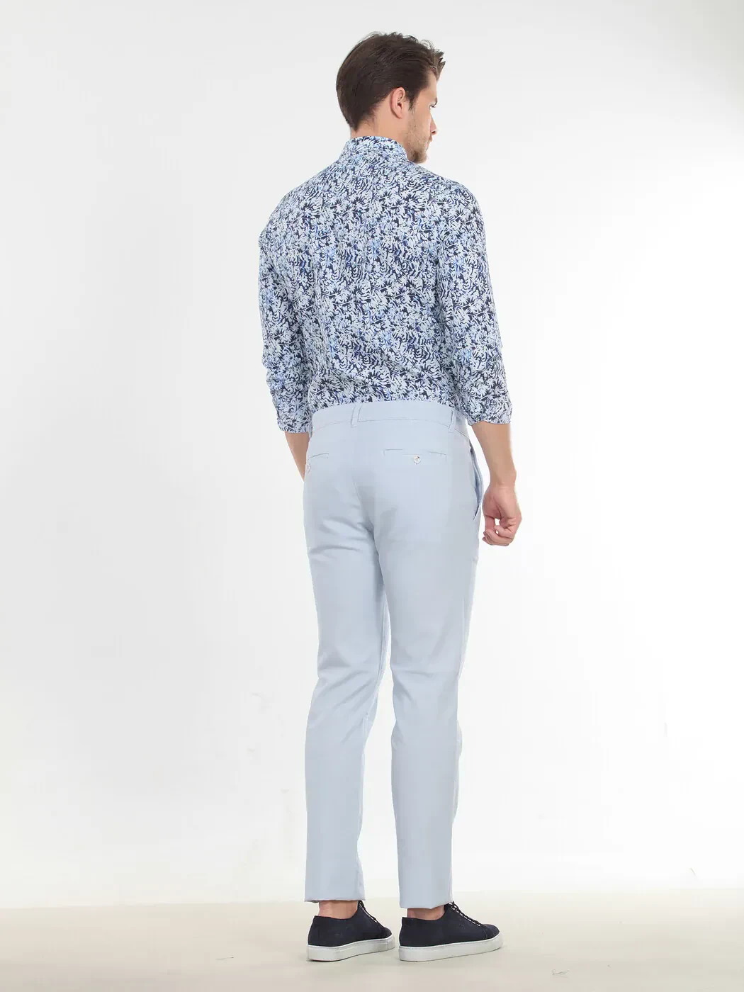 Mavi Düz Dokuma Regular Fit Casual Pamuk Karışımlı Pantolon - 5