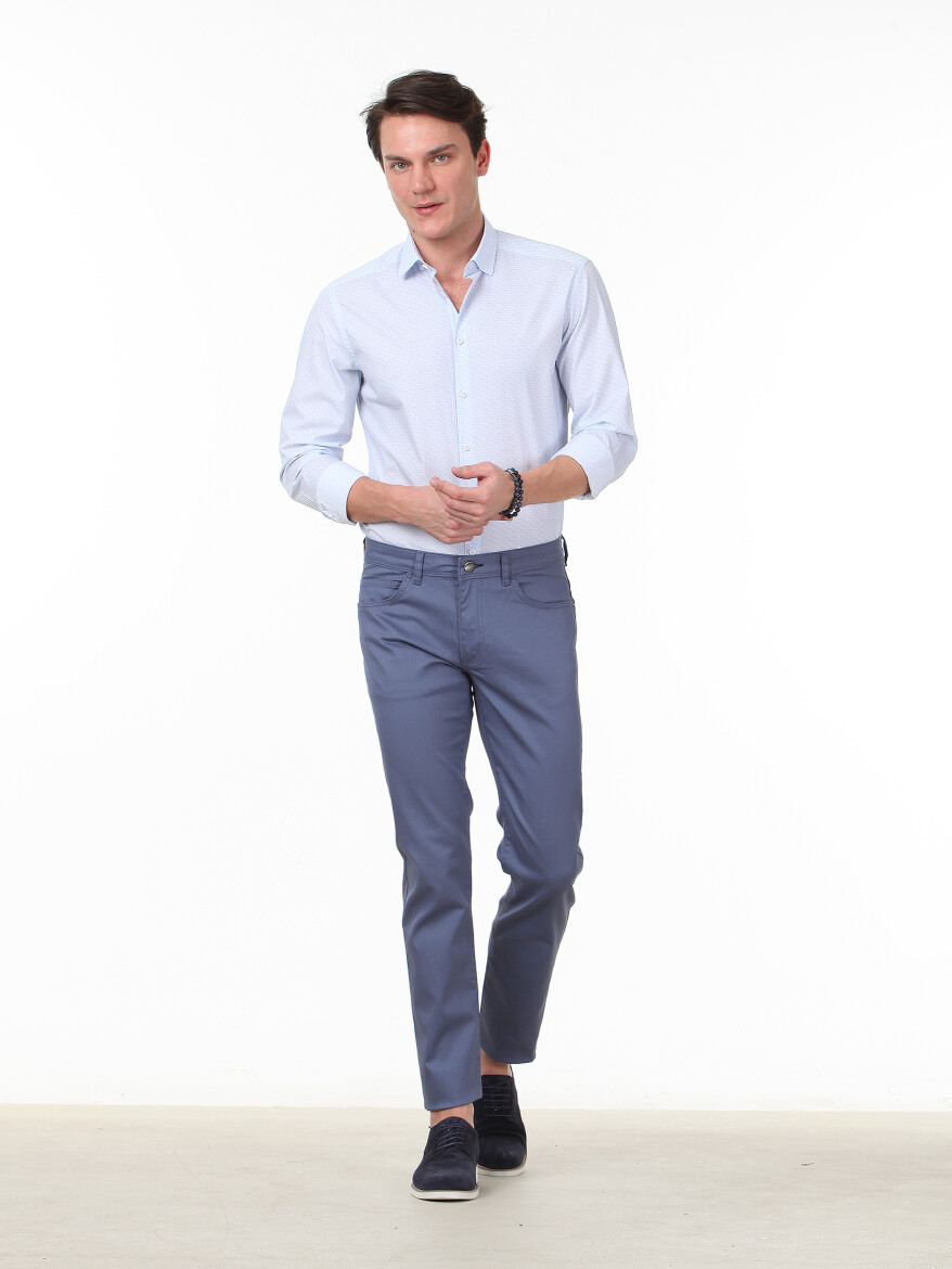 Mavi Düz Dokuma Regular Fit Casual Pamuk Karışımlı Pantolon - 2