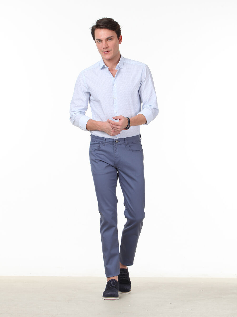 Mavi Düz Dokuma Regular Fit Casual Pamuk Karışımlı Pantolon - 2