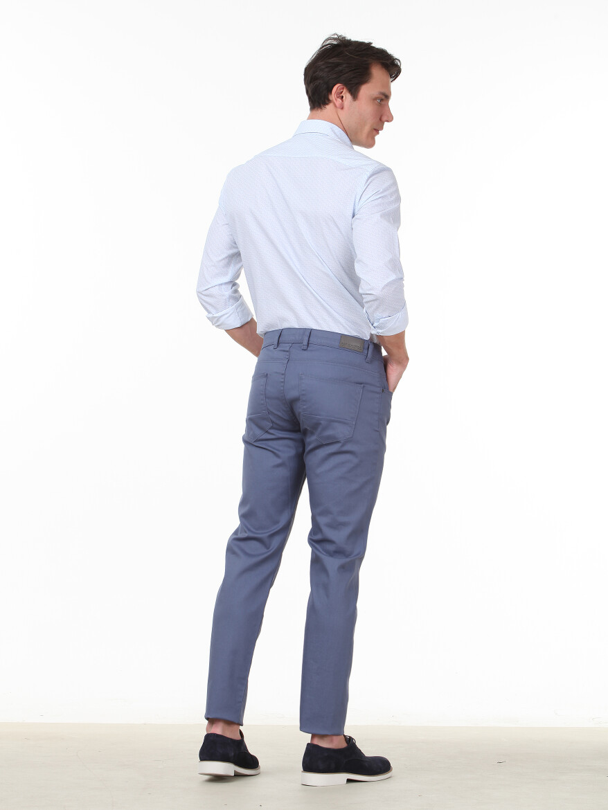 Mavi Düz Dokuma Regular Fit Casual Pamuk Karışımlı Pantolon - 4