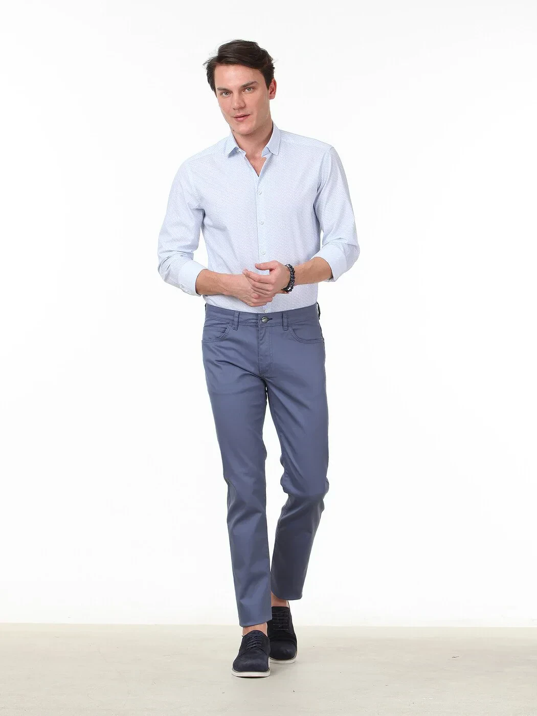Mavi Düz Dokuma Regular Fit Casual Pamuk Karışımlı Pantolon - 2