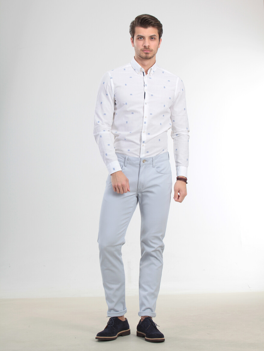 Mavi Düz Dokuma Slim Fit Casual Pamuk Karışımlı Pantolon - 1