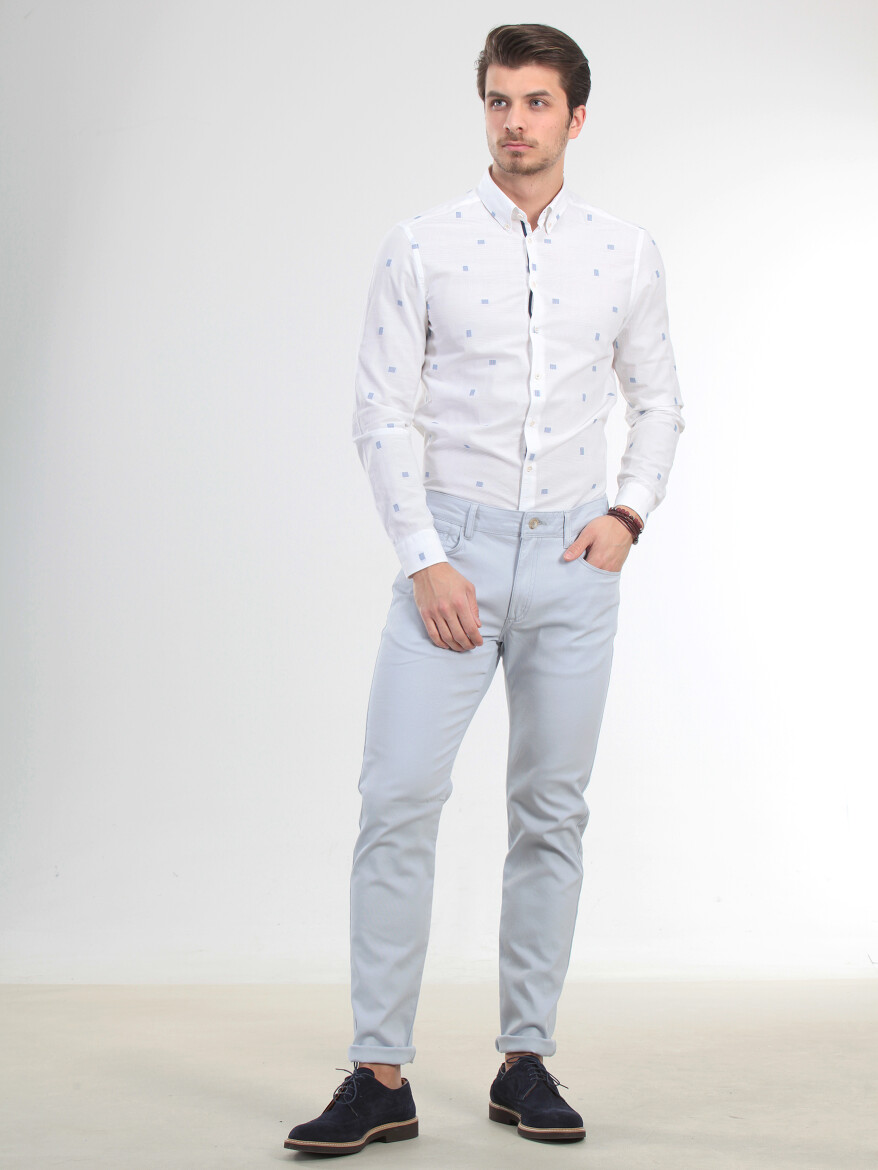 Mavi Düz Dokuma Slim Fit Casual Pamuk Karışımlı Pantolon - 2