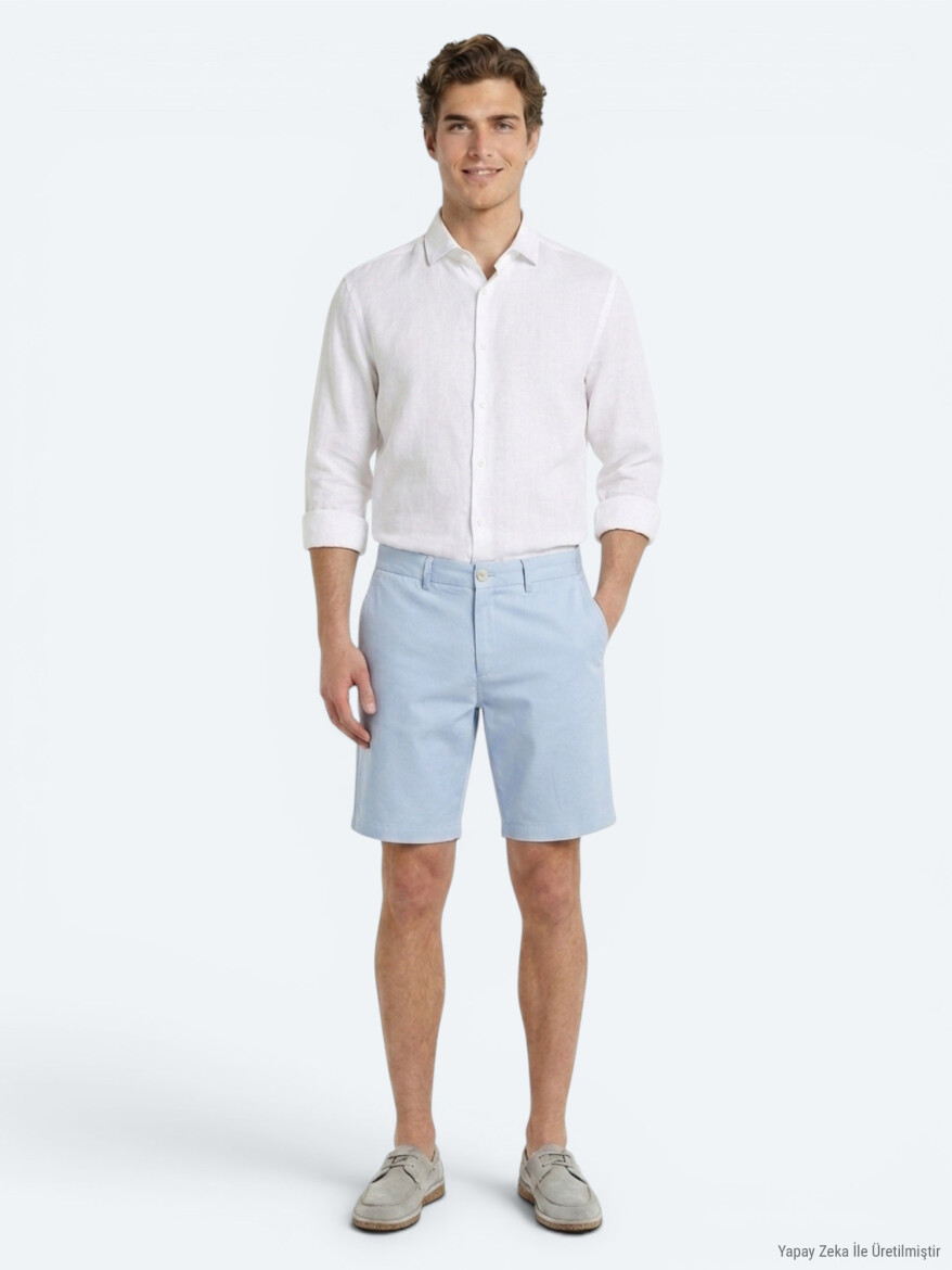 Mavi Düz Kumaş Jogging Fit Casual Bermuda - KİP
