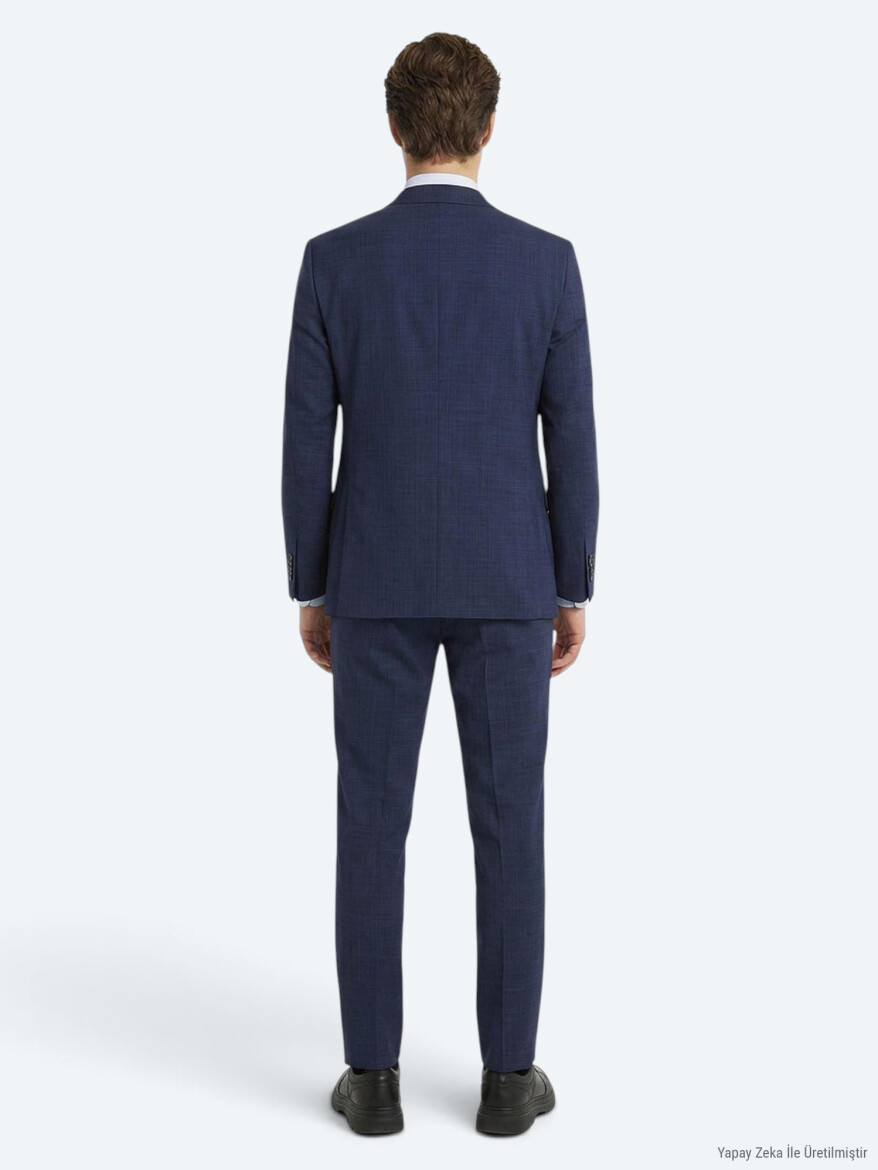 Mavi Düz Modern Fit %100 Yün Takım Elbise - 3