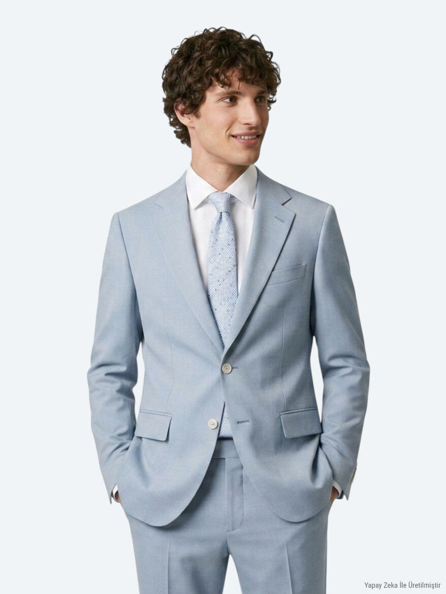Mavi Düz Modern Fit Takım Elbise - KİP