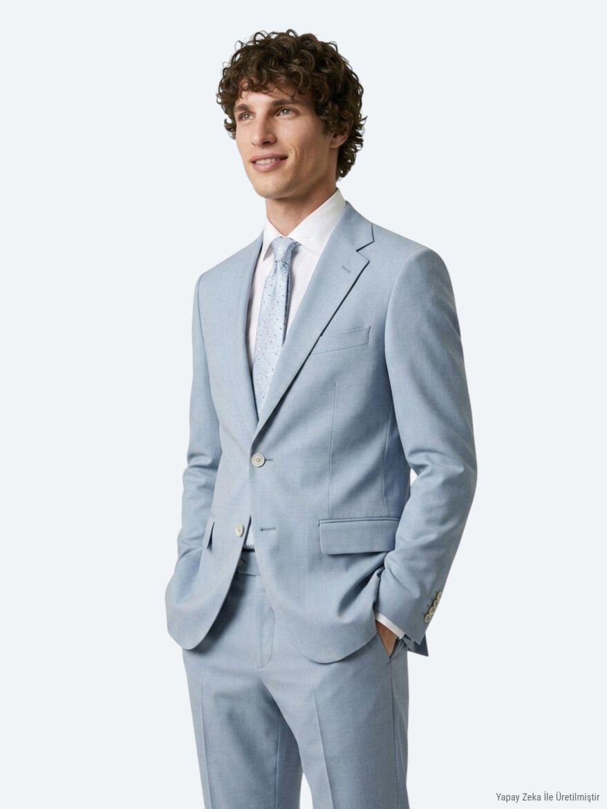 Mavi Düz Modern Fit Takım Elbise - 3