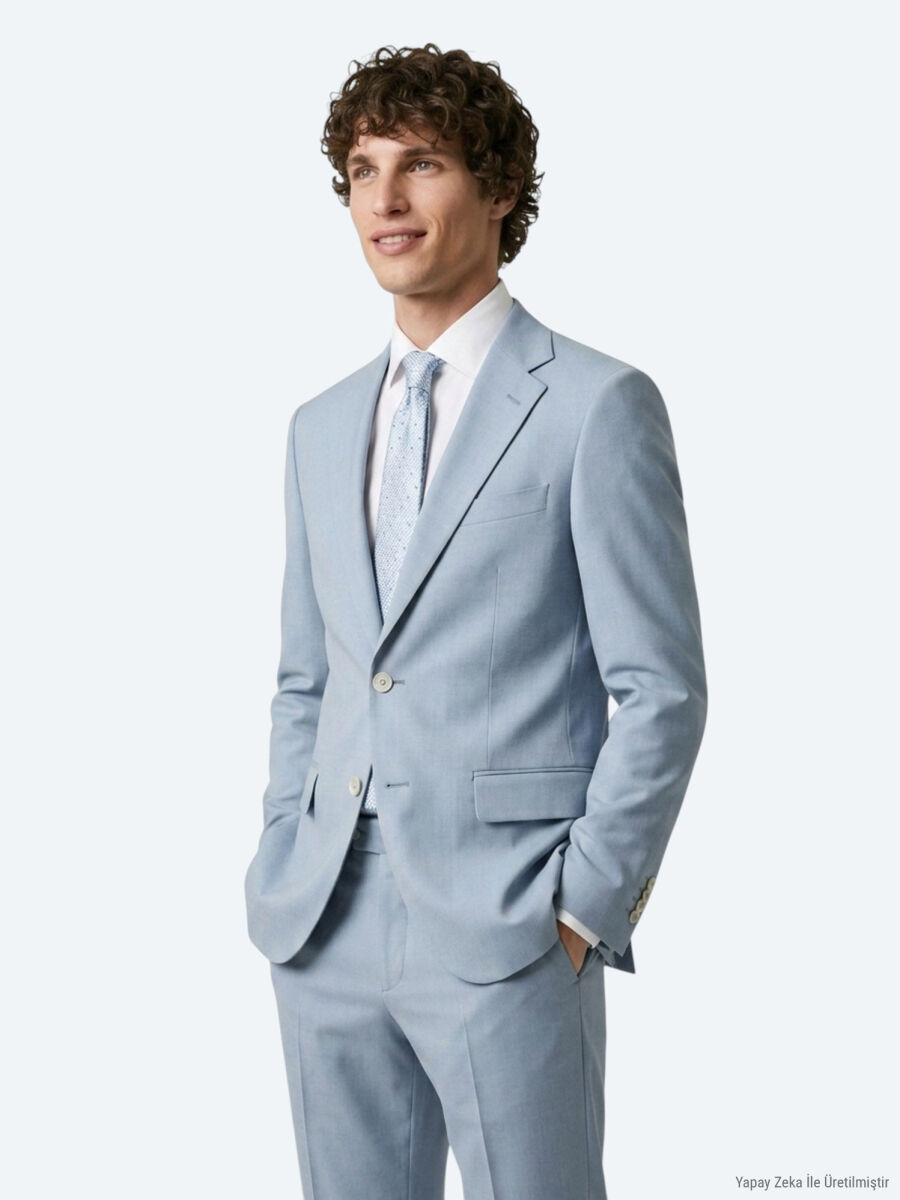 Mavi Düz Modern Fit Takım Elbise - 3