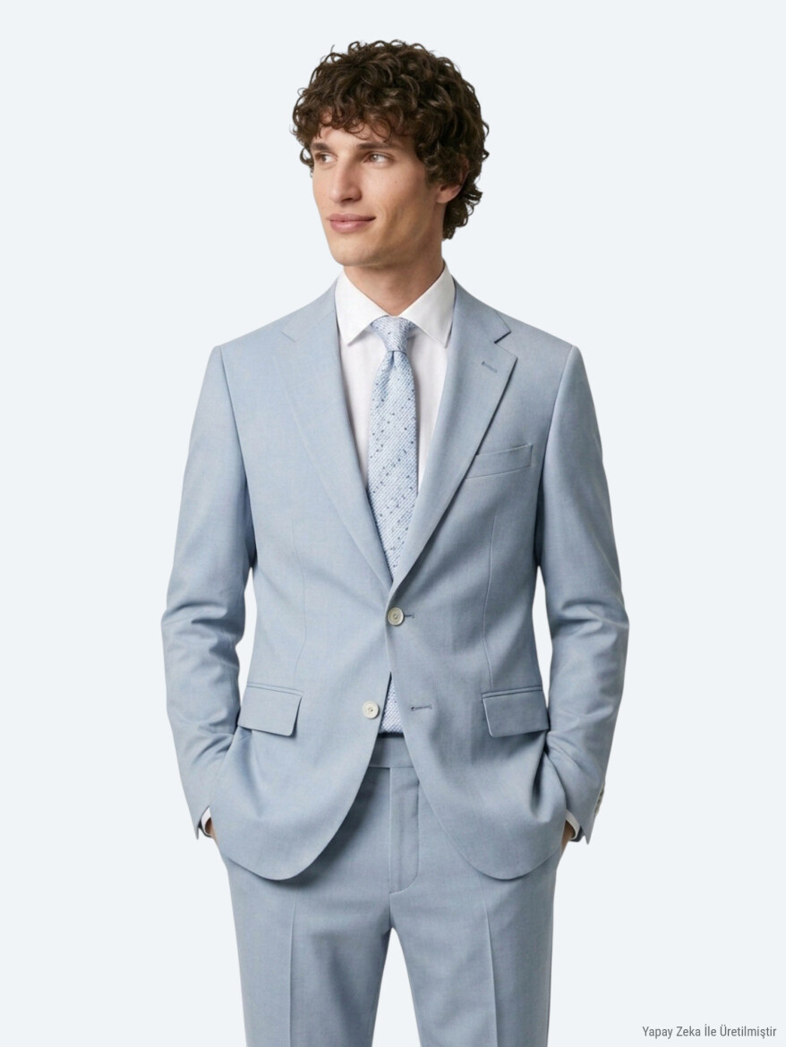 Mavi Düz Modern Fit Takım Elbise - 4