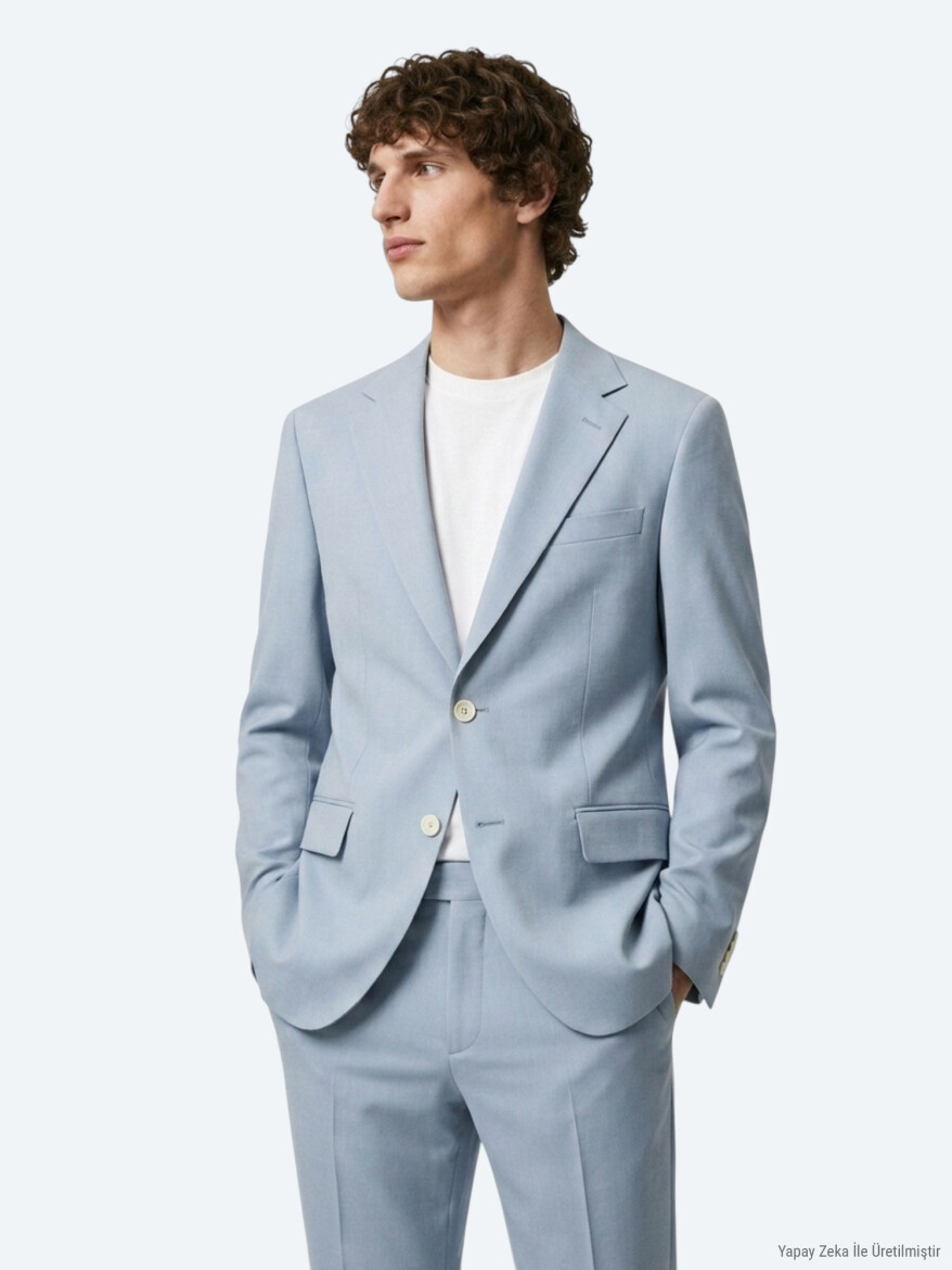 Mavi Düz Modern Fit Takım Elbise - 6