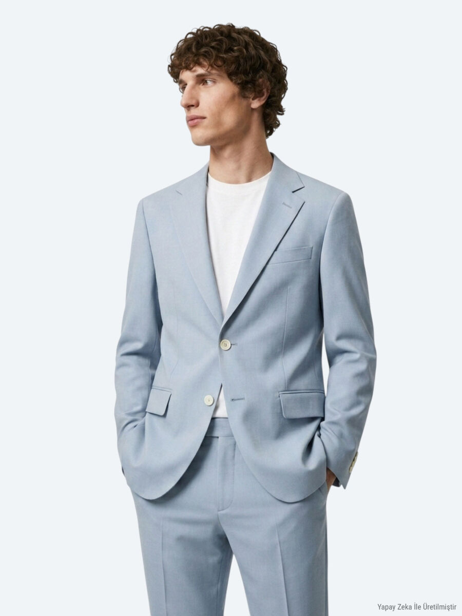Mavi Düz Modern Fit Takım Elbise - 6