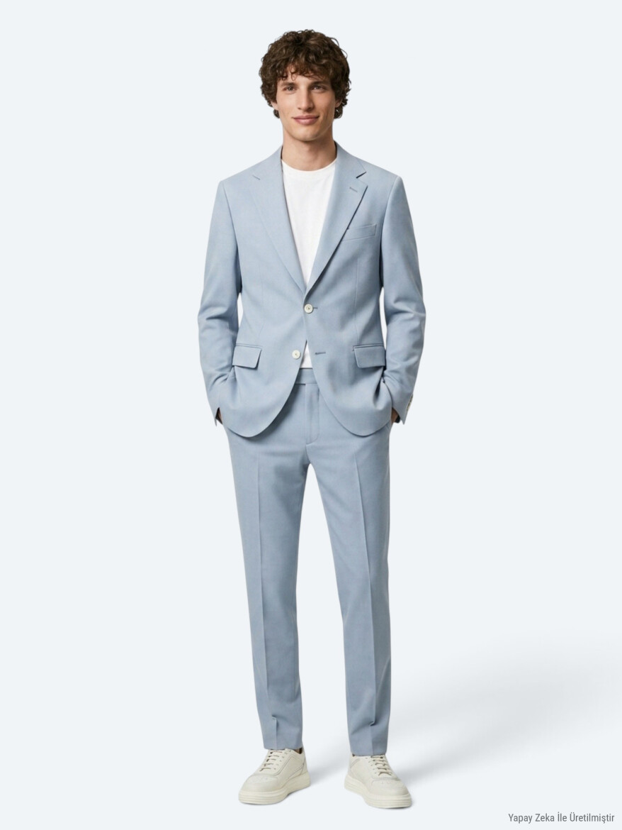 Mavi Düz Modern Fit Takım Elbise - 7