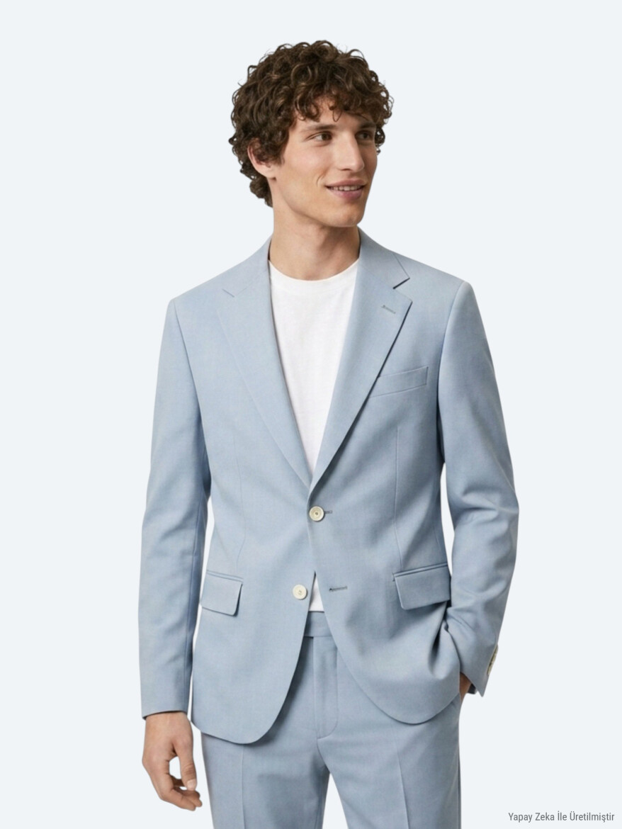 Mavi Düz Modern Fit Takım Elbise - 8