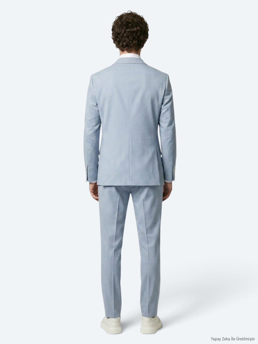 Mavi Düz Modern Fit Takım Elbise - 10