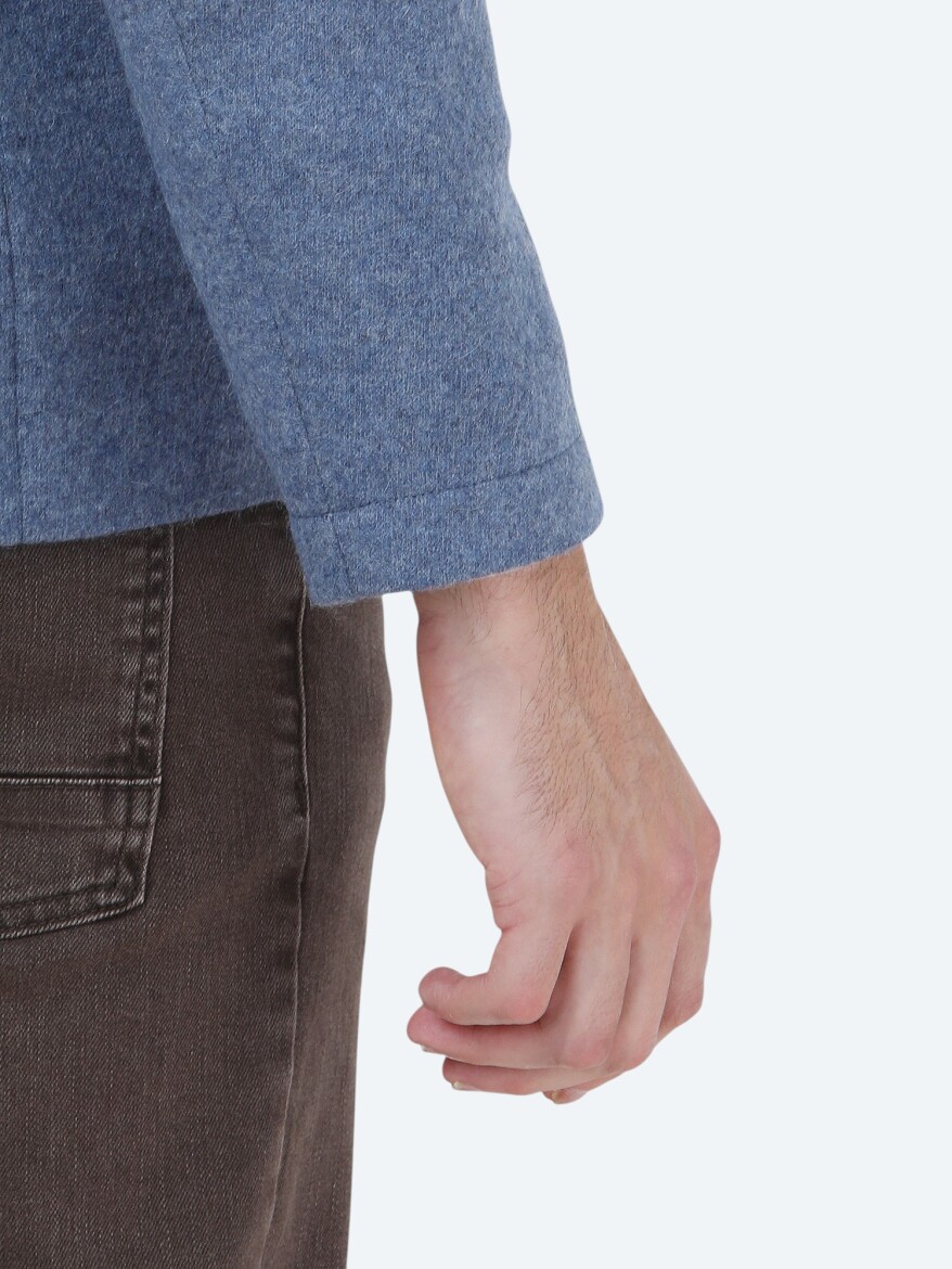 Mavi Düz Modern Fit Yün Karışımlı Örme Ceket - 5