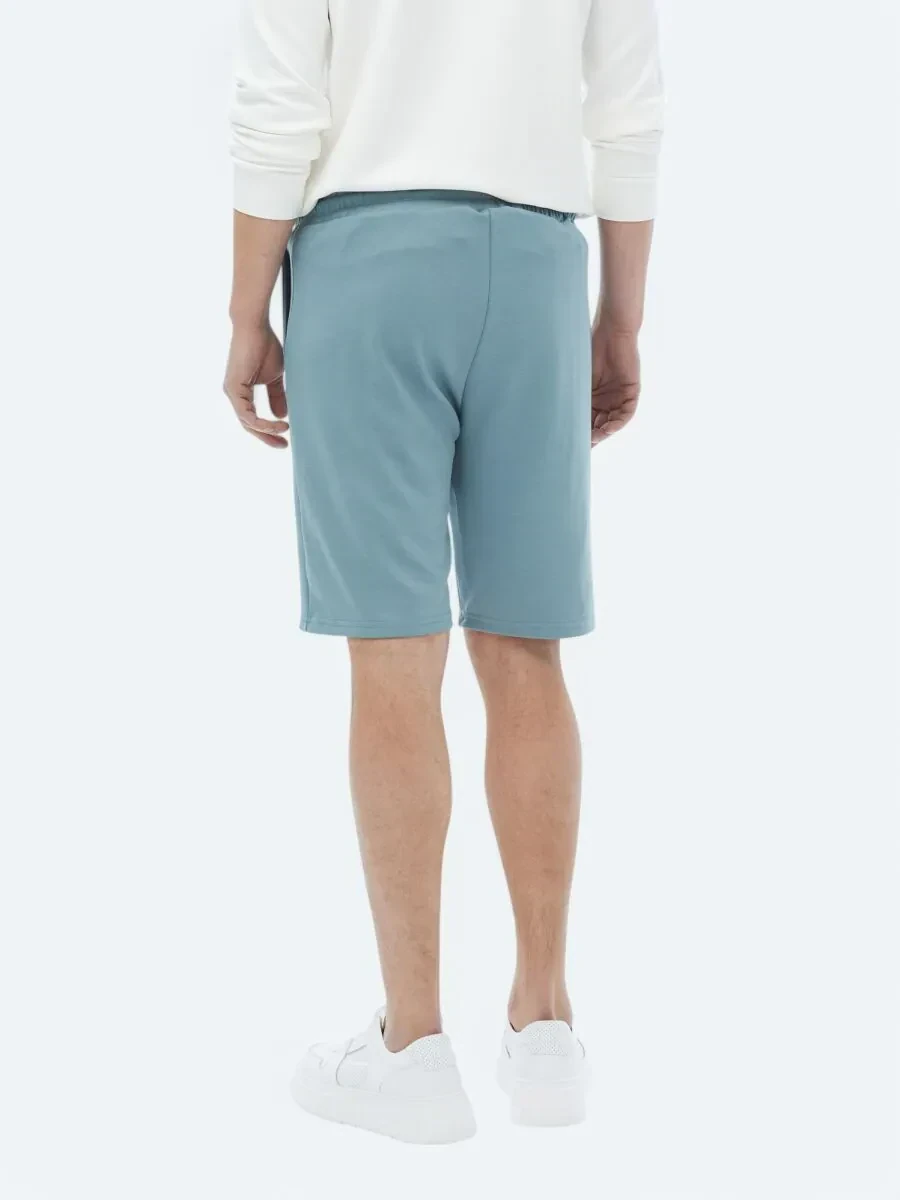 Mavi Düz Örme Jogging Fit Casual Bermuda - 7