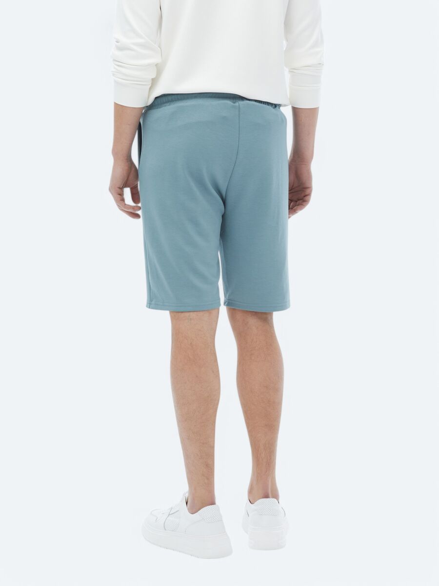 Mavi Düz Örme Jogging Fit Casual Bermuda - 7