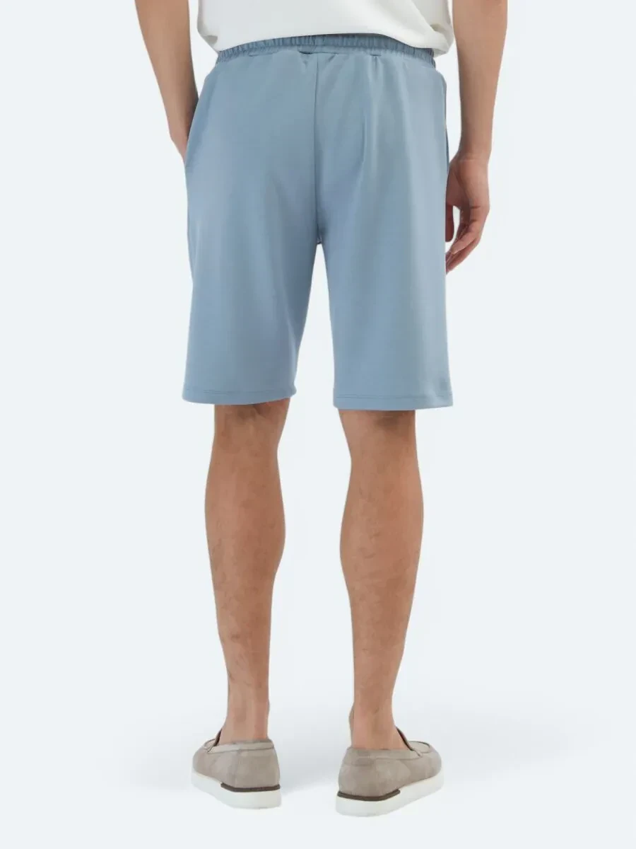 Mavi Düz Örme Jogging Fit Spor Bermuda - 5
