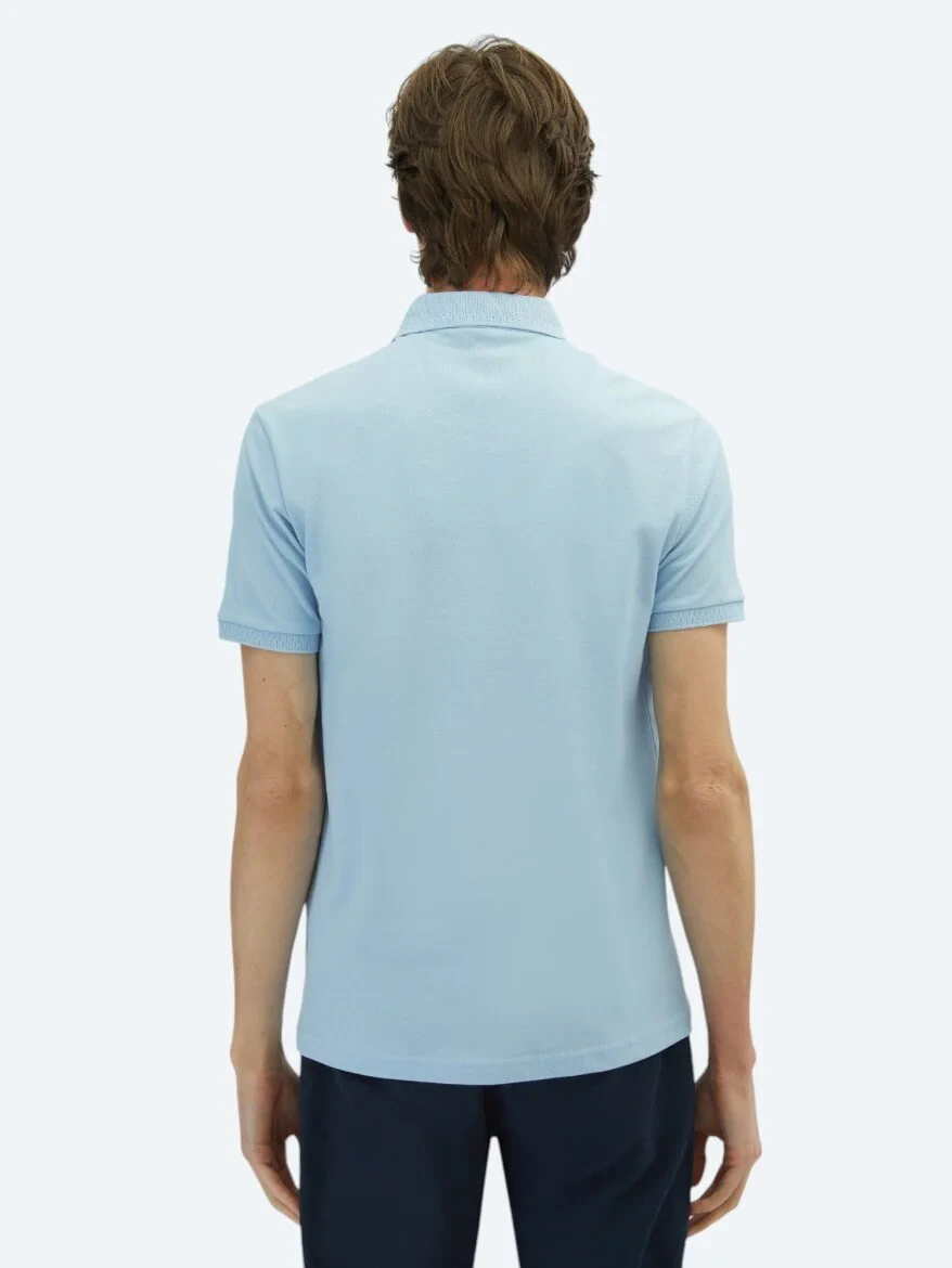 Mavi Düz Polo Yaka %100 Pamuk T-Shirt 