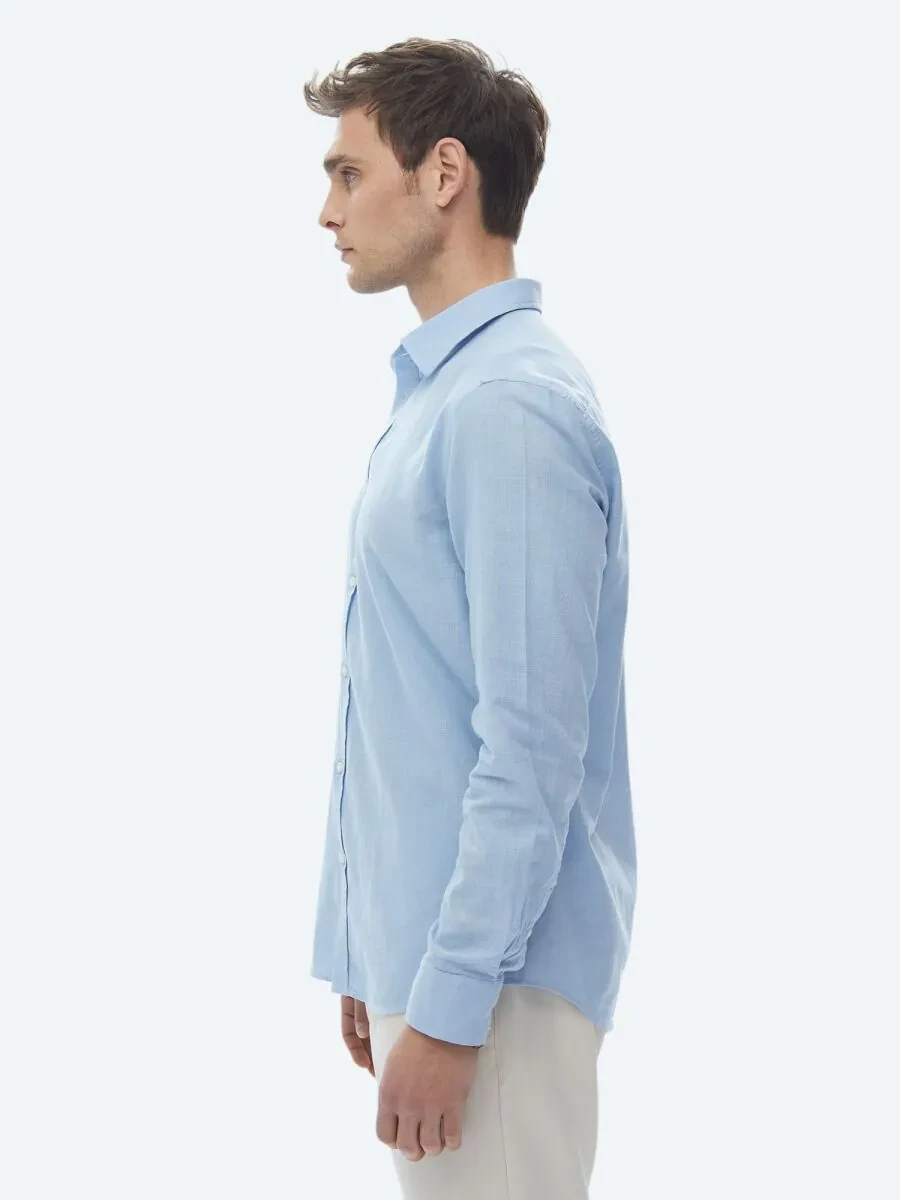 Mavi Düz Regular Fit Dokuma Casual %100 Pamuk Gömlek - 8