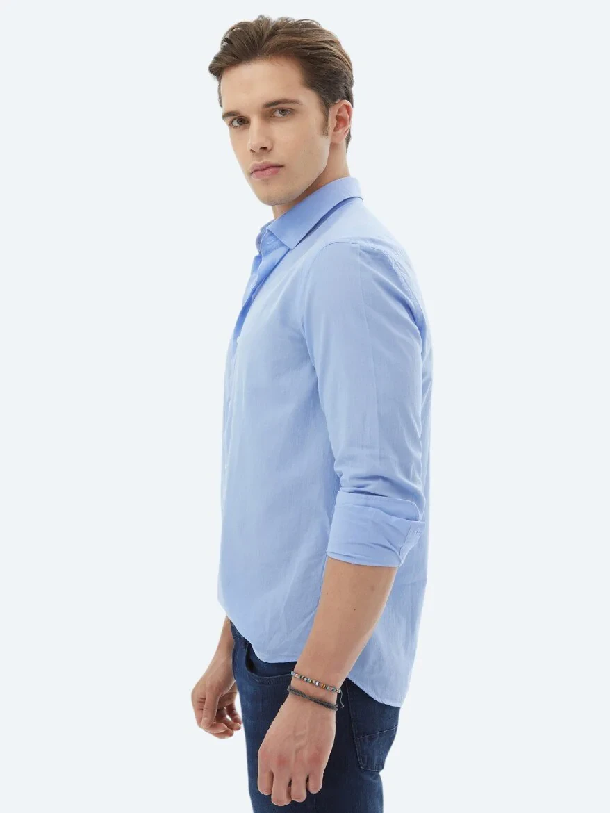 Mavi Düz Regular Fit Dokuma Casual %100 Pamuk Gömlek 