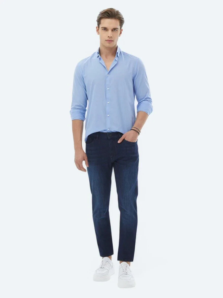 Mavi Düz Regular Fit Dokuma Casual %100 Pamuk Gömlek - 5