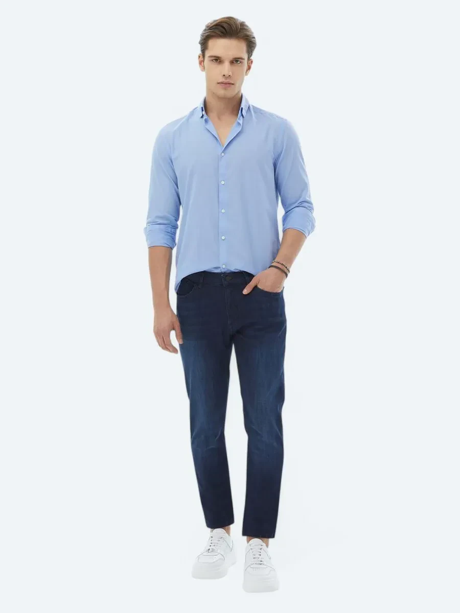Mavi Düz Regular Fit Dokuma Casual %100 Pamuk Gömlek - 5