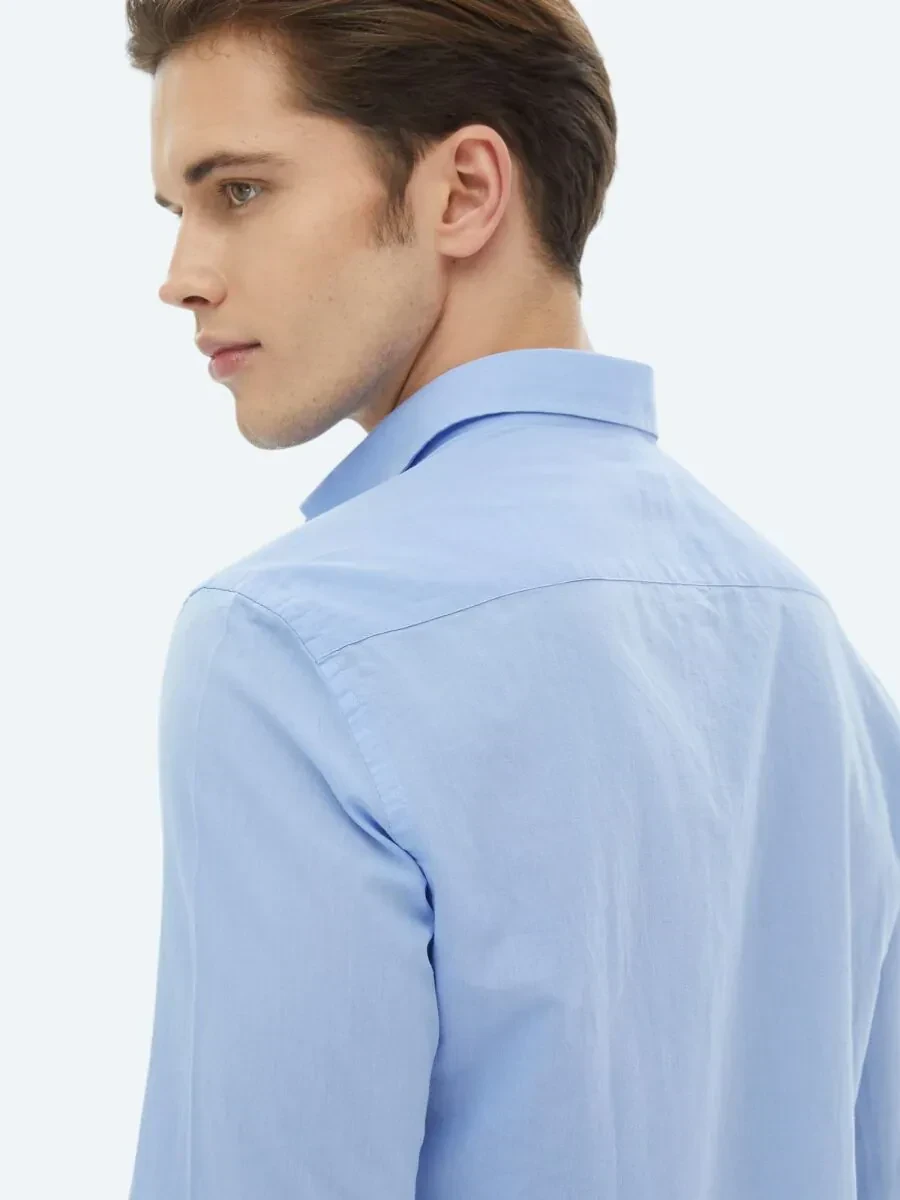 Mavi Düz Regular Fit Dokuma Casual %100 Pamuk Gömlek - 6