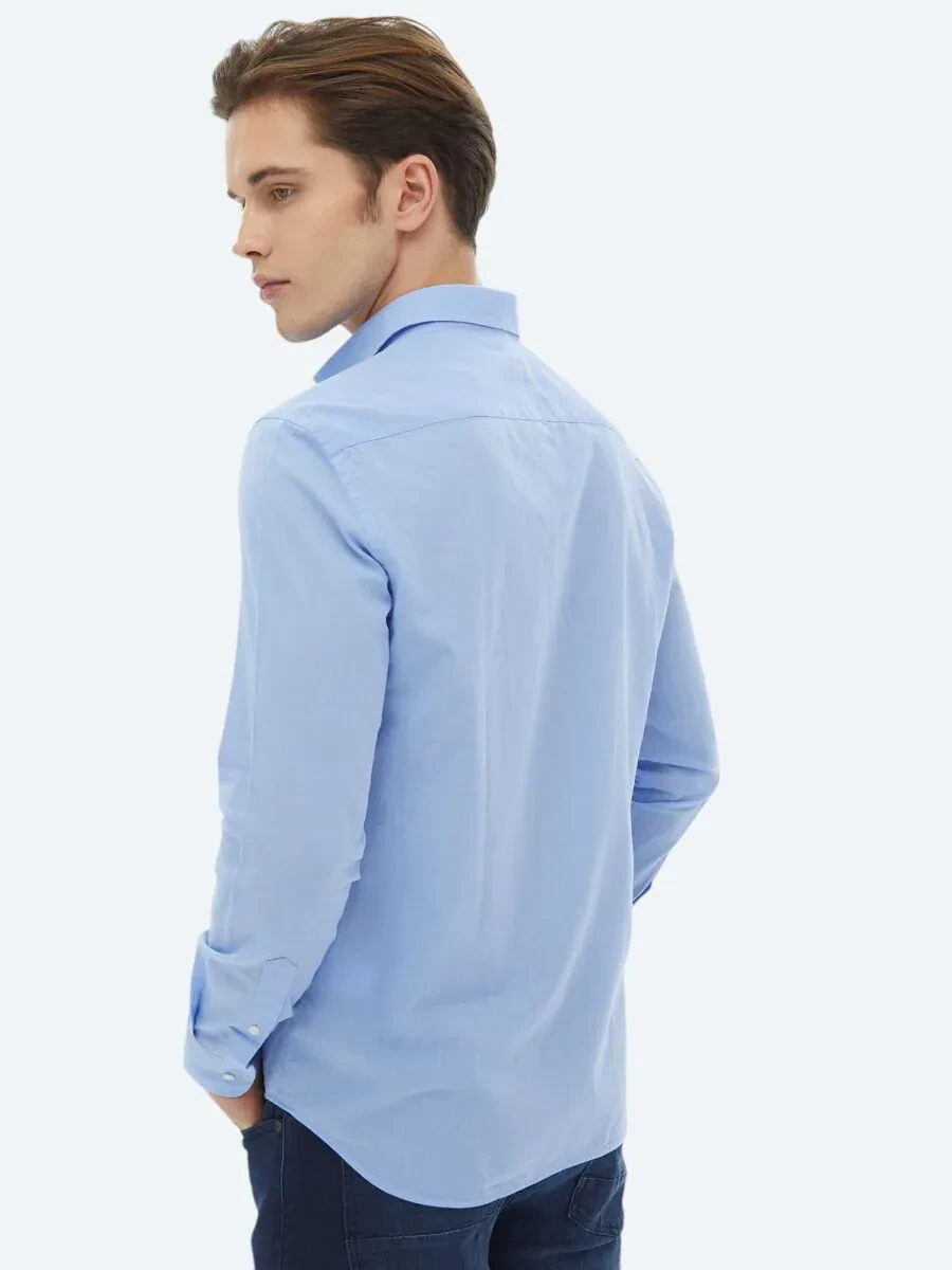 Mavi Düz Regular Fit Dokuma Casual %100 Pamuk Gömlek - 7