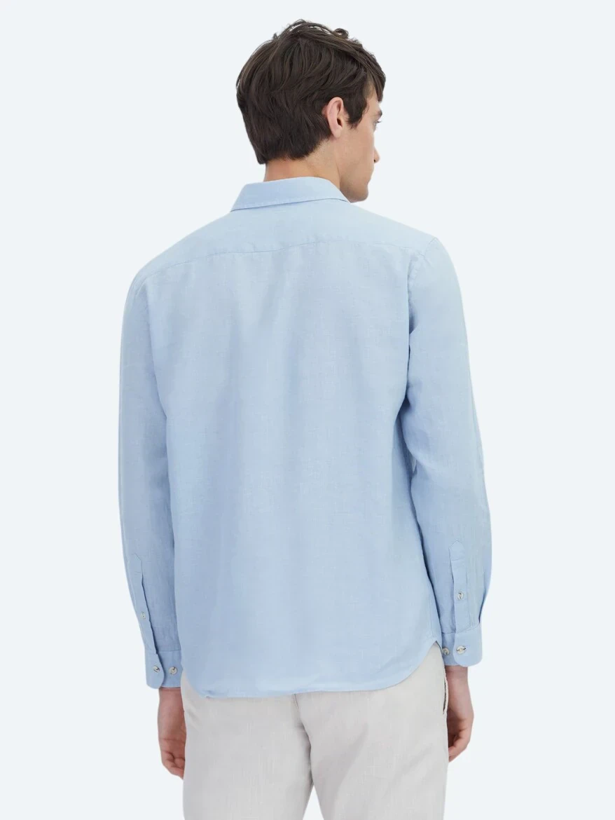 Mavi Düz Regular Fit Dokuma Casual Pamuk Karışımlı Gömlek - 5