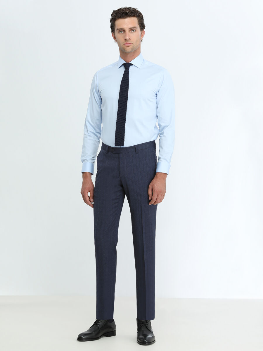 Mavi Düz Regular Fit Dokuma Klasik %100 Pamuk Gömlek - 2