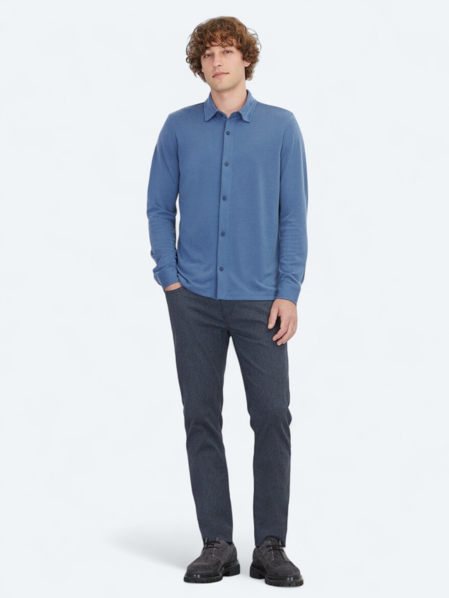 Mavi Düz Regular Fit Uzun Casual Gömlek - 2