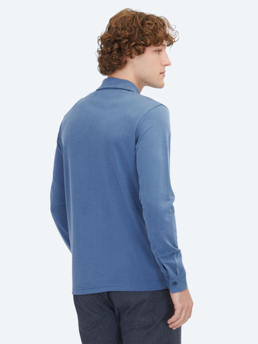 Mavi Düz Regular Fit Uzun Casual Gömlek - 5