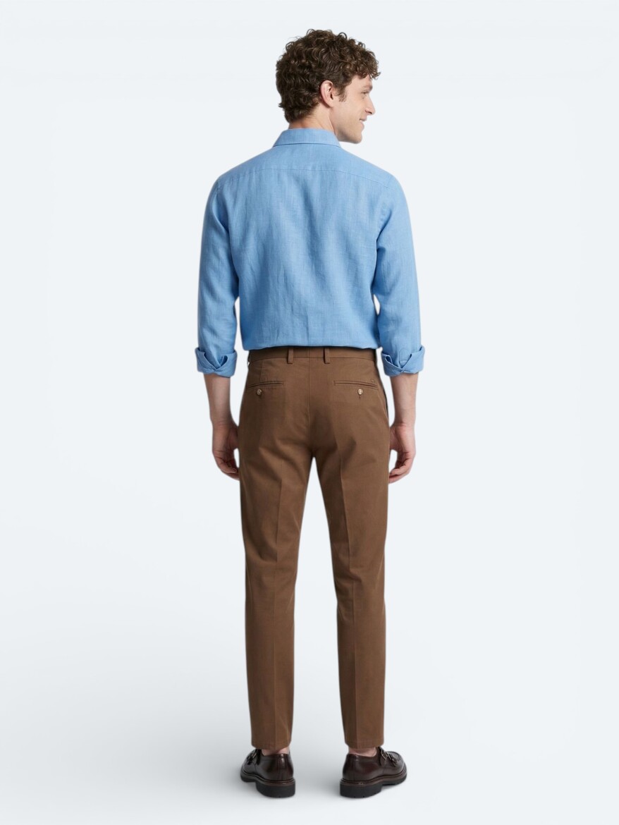 Mavi Düz Regular Fit Uzun Dokuma Casual %100 Pamuk Gömlek - 5