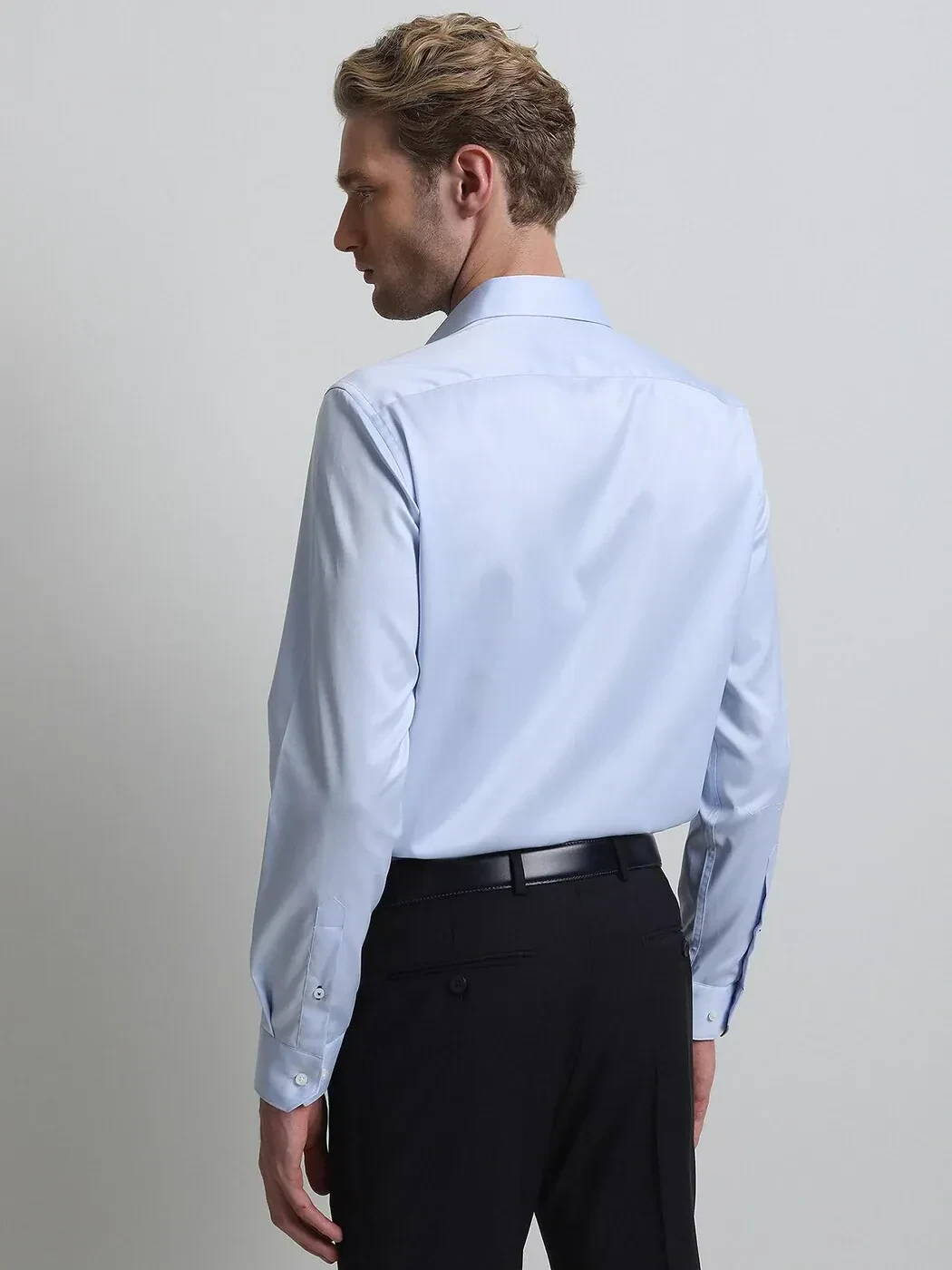 Mavi Düz Slim Fit Dokuma Klasik %100 Pamuk Gömlek - 4