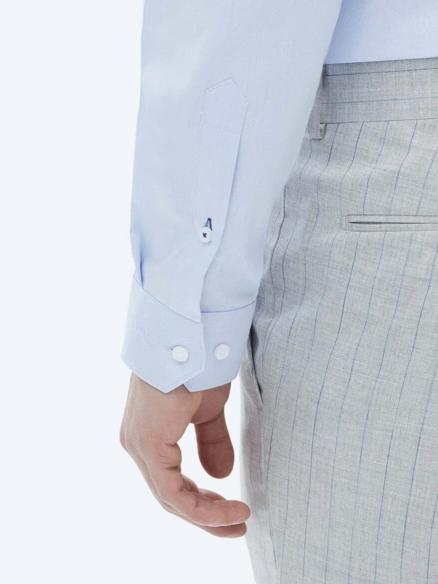 Mavi Düz Slim Fit Dokuma Klasik %100 Pamuk Gömlek - 4