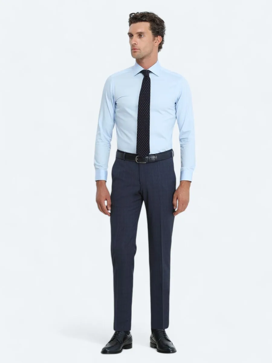 Mavi Düz Slim Fit Dokuma Klasik %100 Pamuk Gömlek - 2