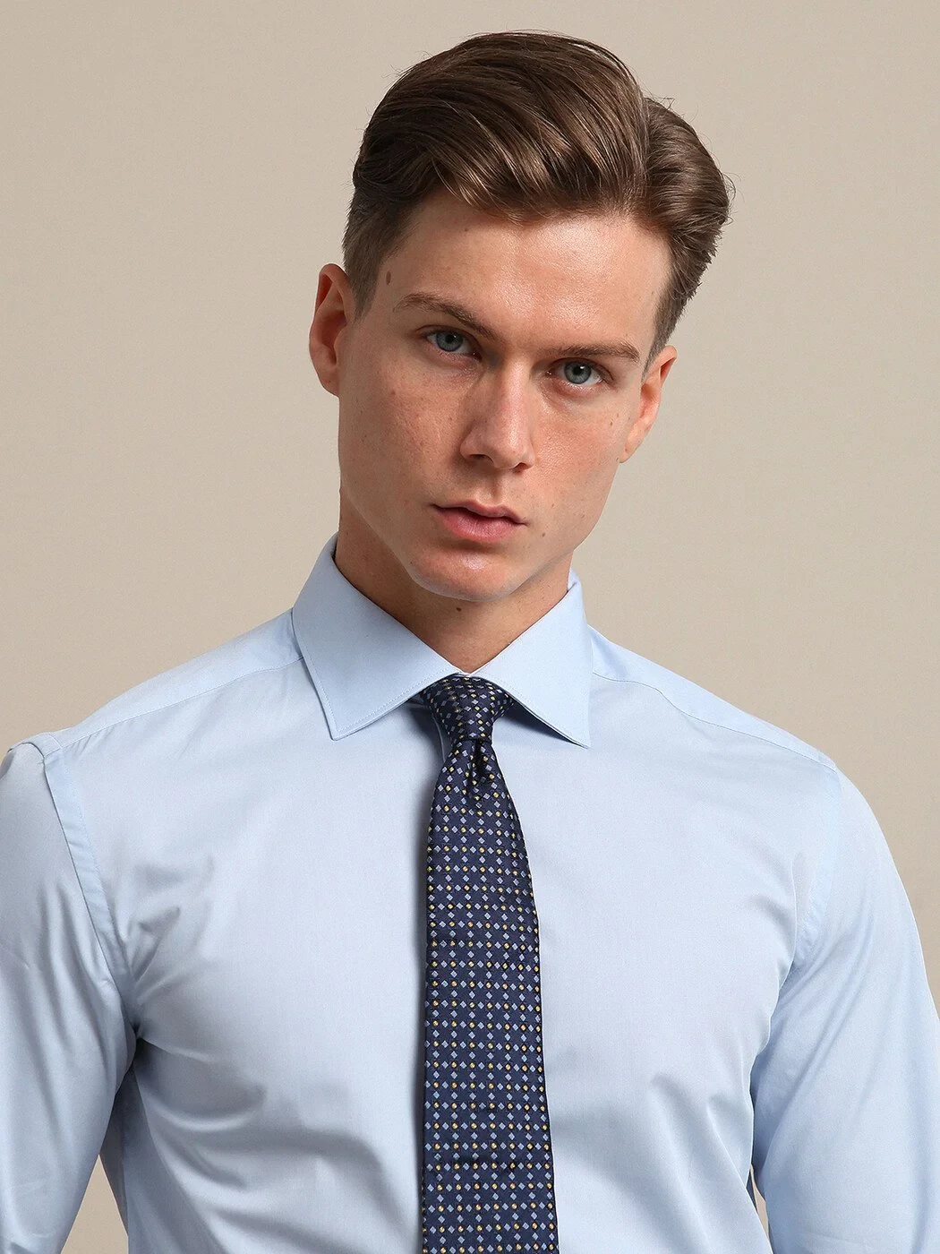 Mavi Düz Slim Fit Dokuma Klasik Pamuk Karışımlı Gömlek - 2