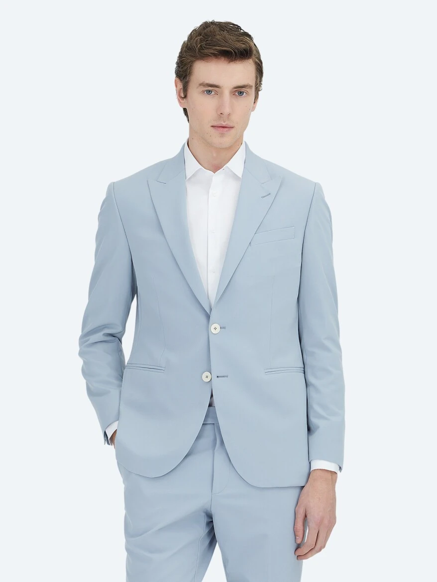 Mavi Düz Slim Fit Takım Elbise - 2